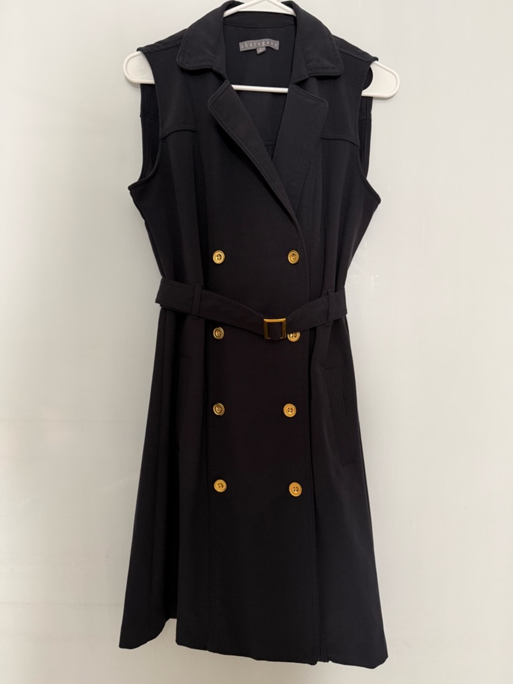 Sharagano Black Sleeveless Trench Dress with Gold Buttons Size-6